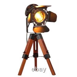 Decoluce Industrial Tripod Floor Table Lamp Vintage Wood Cinema Searchlight