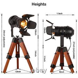 Decoluce Industrial Tripod Floor Table Lamp Vintage Wood Cinema Searchlight