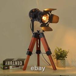 Decoluce Industrial Tripod Floor Table Lamp Vintage Wood Cinema Searchlight Stan