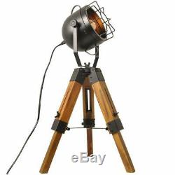 Decoluce Industrial Vintage Floor Table Tripod Lamps, Wooden Stand Lamp Black