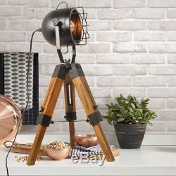Decoluce Industrial Vintage Floor Table Tripod Lamps Wooden Stand Lamp Black