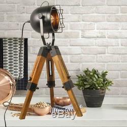 Decoluce Industrial Vintage Floor Table Tripod Lamps, Wooden Stand Lamp Black