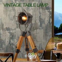 Decoluce Industrial Vintage Floor Table Tripod Lamps Wooden Stand Lamp Black