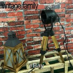 Decoluce Industrial Vintage Floor Table Tripod Lamps, Wooden Stand Lamp Black