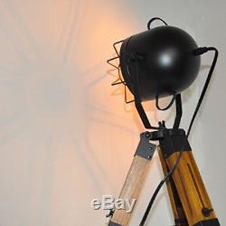 Decoluce Industrial Vintage Floor Table Tripod Lamps Wooden Stand Lamp Black Led