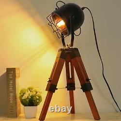 Decoluce Searchlight Tripod Wood Floor Table Lamp Vintage Industrial Standing Li
