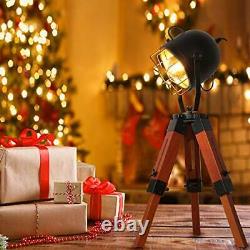 Decoluce Searchlight Tripod Wood Floor Table Lamp Vintage Industrial Standing Li