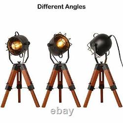 Decoluce Searchlight Tripod Wood Floor Table Lamp Vintage Industrial Standing Li