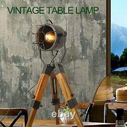 Decoluce Searchlight Tripod Wood Floor Table Lamp Vintage Industrial Standing Li
