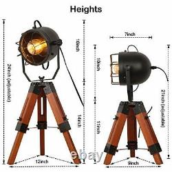 Decoluce Searchlight Tripod Wood Floor Table Lamp Vintage Industrial Standing Li