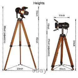 Decoluce Vintage Tripod Floor Lamp, Height Adjustable Wooden Camera Tripod Ro