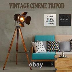 Decoluce Vintage Tripod Floor Lamp, Height Adjustable Wooden Camera Tripod Ro