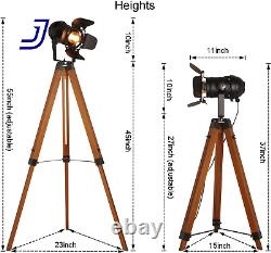 Decoluce Vintage Tripod Floor Lamp, Height Adjustable Wooden Camera Tripod Tall