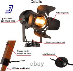 Decoluce Vintage Tripod Floor Lamp, Height Adjustable Wooden Camera Tripod Tall