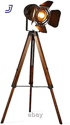 Decoluce Vintage Tripod Floor Lamp, Height Adjustable Wooden Camera Tripod Tall