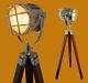 Designer Maritime Vintage Floor Lamp Searchlight Wooden Tripod Home Decor Lamp