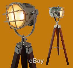 Designer Maritime Vintage Floor Lamp Searchlight Wooden Tripod Home Decor lamp