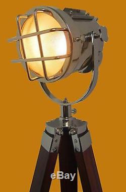Designer Maritime Vintage Floor Lamp Searchlight Wooden Tripod Home Decor lamp