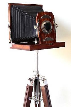 Designer Vintage Retro Look Wooden Camera with Tripod Nautical Home Decorative