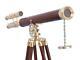 Double Barrel Telescope Floor Standing Wooden Tripod Vintage 39 Nautical Brass