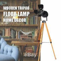 E27 Retro Vintage Wooden Tripod Floor Lamp Spotlight Home Lighting Fixture