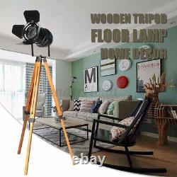 E27 Vintage Wood Tripod Floor Lamp Spotlight Home Lighting Fixture Decorati