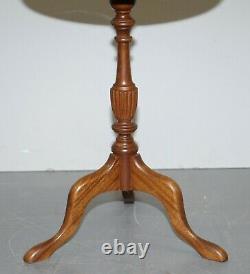 Elegant Vintage Mahogany Tripod Lamp Side End Wine Occasional Table Bowed Top