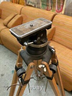 Extra Large Vintage WOODEN TRIPOD ARRI Head 35MM film Antique Rare