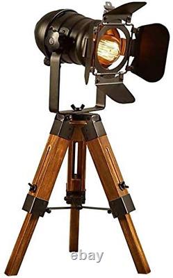 Farmhouse Vintage Adjustable Cinema Tripod Wood Table Lamp Nautical Industrial