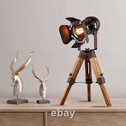 Farmhouse Vintage Adjustable Cinema Tripod Wood Table Lamp Nautical Industrial