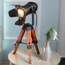 Farmhouse Vintage Adjustable Cinema Tripod Wood Table Lamp Nautical Industrial