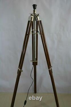 Floor Lamp Adjustable Wooden Tripod Stand Vintage Shade Lamp Room Light