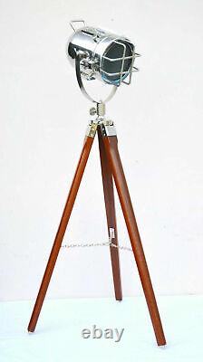 Floor Lamp Spotlight Nautical Wooden Tripod Stand Vintage Floor Lamp Lighting