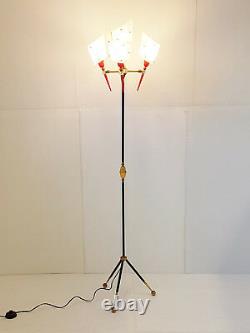 Floor Lamp Tripod Vintage 1950 Rockabilly Plexiglas Brass Steel 50S 50'S