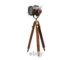Floor Lamp With Wooden Tripod Vintage Industrial Camera Spot Light Search Light