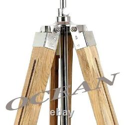 Floor Lamp Wooden Tripod Stand Nautical Vintage Look Spot Light Search Light