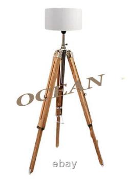 Floor Lamp Wooden Tripod Stand Nautical Vintage Look Spot Light Search Light