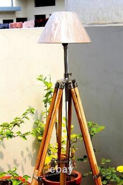 Floor Lamp Wooden Tripod Stand Wood Teak Vintage Finish