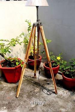 Floor Lamp Wooden Tripod Stand Wood Teak Vintage Finish