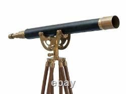 Floor Standing Antique Brass Anchormaster Telescope With Wooden Tripod Stand 39