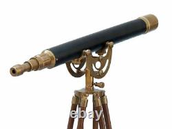 Floor Standing Antique Brass Anchormaster Telescope With Wooden Tripod Stand 39