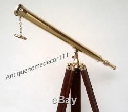 Floor Standing Brass Harbor Master Vintage Telescope 39 With Wooden Tripod Gift