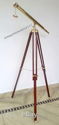 Floor Standing Brass Harbor Master Vintage Telescope 39 With Wooden Tripod Gift