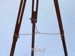Floor standing wooden tripod Vintage 39 nautical brass double barrel telescope