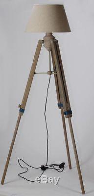 Funky Vintage Tall Wooden Floor Standing Tripod Lamp Adjustable 3 Leg Retro