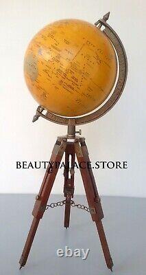 Globe World Map Wooden Tripod Stand Antique Nautical Table Ornament Office New