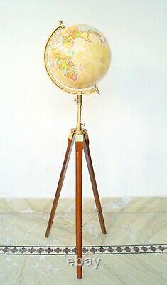 Globe World Tripod Map Stand Nautical Wooden Floor Antique Decor Vintage Atlas