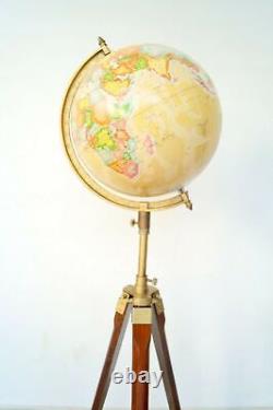 Globe World Tripod Map Stand Nautical Wooden Floor Antique Decor Vintage Atlas
