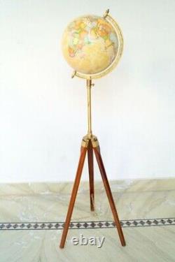 Globe World Tripod Map Stand Nautical Wooden Floor Antique Decor Vintage Gift