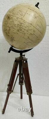 Globe World Tripod Map Stand Nautical Wooden Table Antique Decor Vintage Atlas